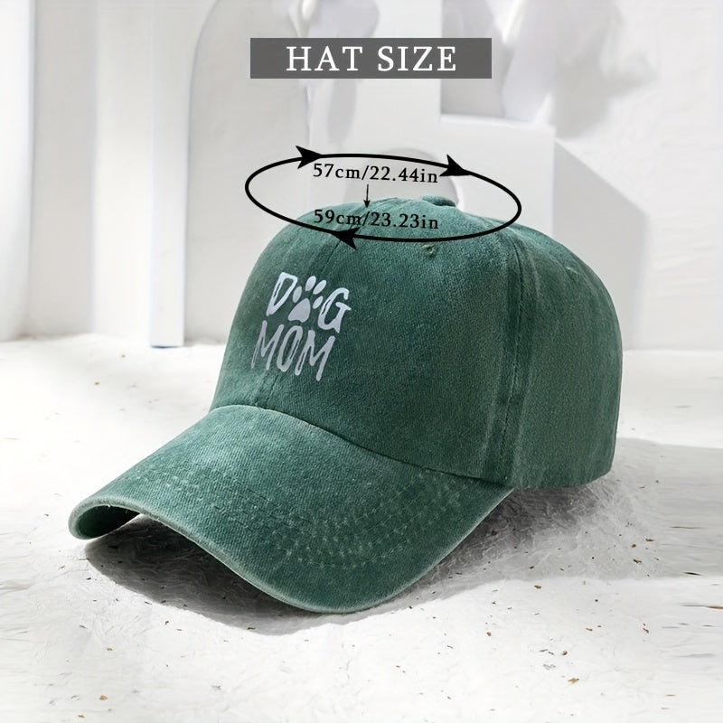 DOG MOM Print Baseball Cap Solid Washed Distressed Sports Hat Sunscreen Dad Hats