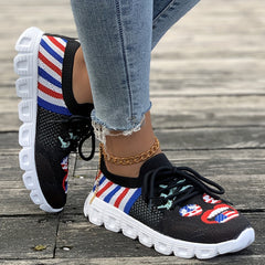 Women's Flag Pattern Mesh Casual Sports Shoes Lightweight Non slip