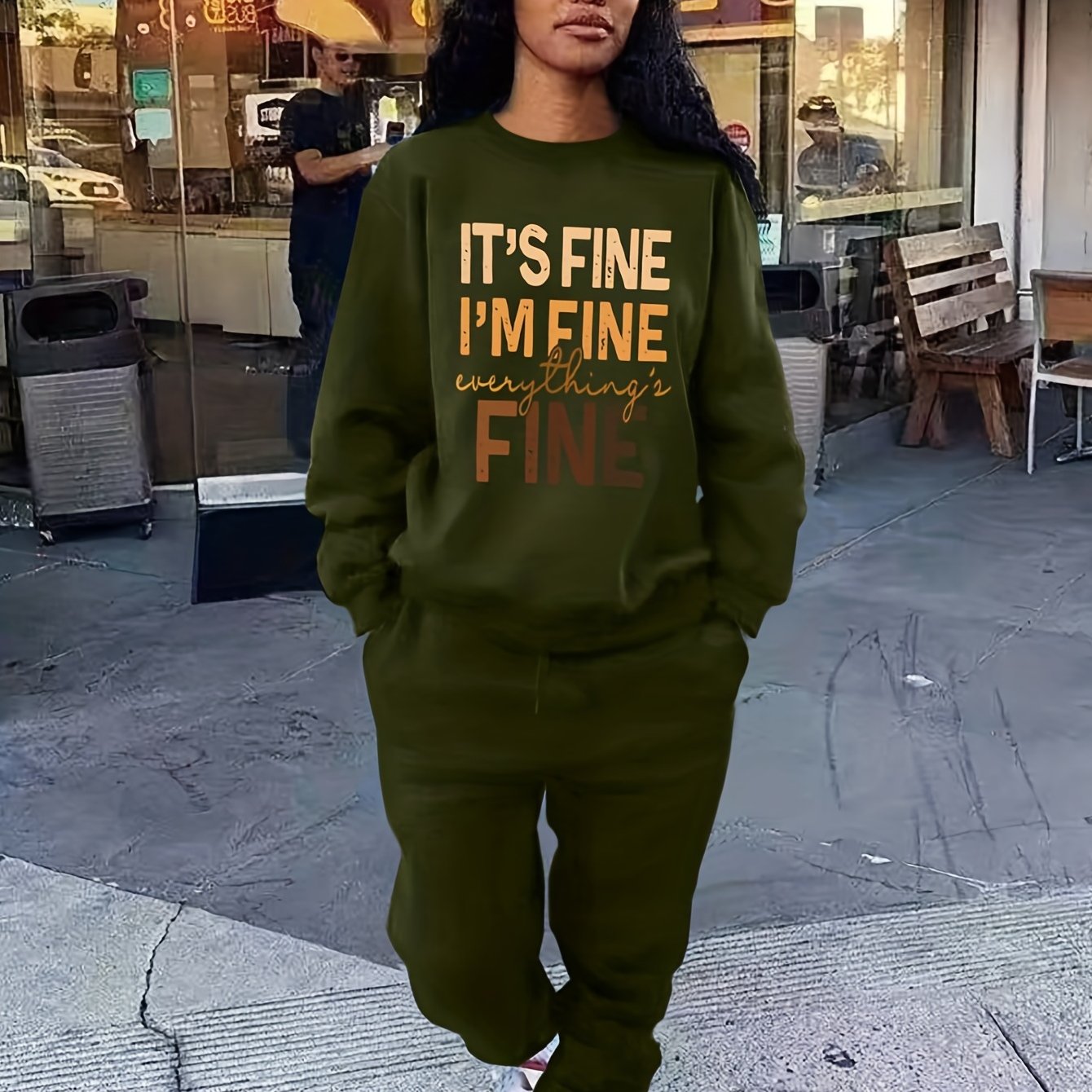 Letter Print Long Sleeve Tops & Jogger Pants Set