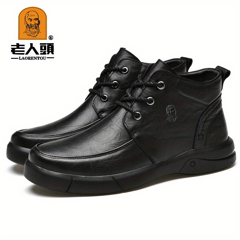 Men's Lace Up Boots With Fleece, Warm Outdoor Walking Boots
