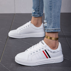 Stripes Pattern Faux Leather Waterproof Skate Shoes Casual Flat Sneakers