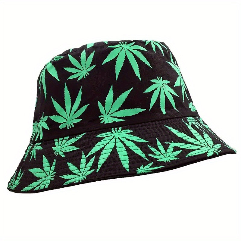 Leaf Print Bucket Hat Unisex Sunshade Basin Hat Lightweight Fisherman Cap