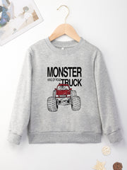Boys Monster Truck Print Sweatshirt Long Sleeve Crew Neck Top