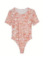 Boho Print Crew Neck Bodysuit for Women