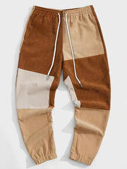 Men's Corduroy Joggers Sweatpants with Drawstring - Casual Block Pants
