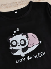 Cartoon Panda Print Pajama Set Short Sleeve Crew Neck Top & Shorts