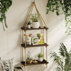3 Tier Hanging Wall Shelves Swing Rope Floating Shelf