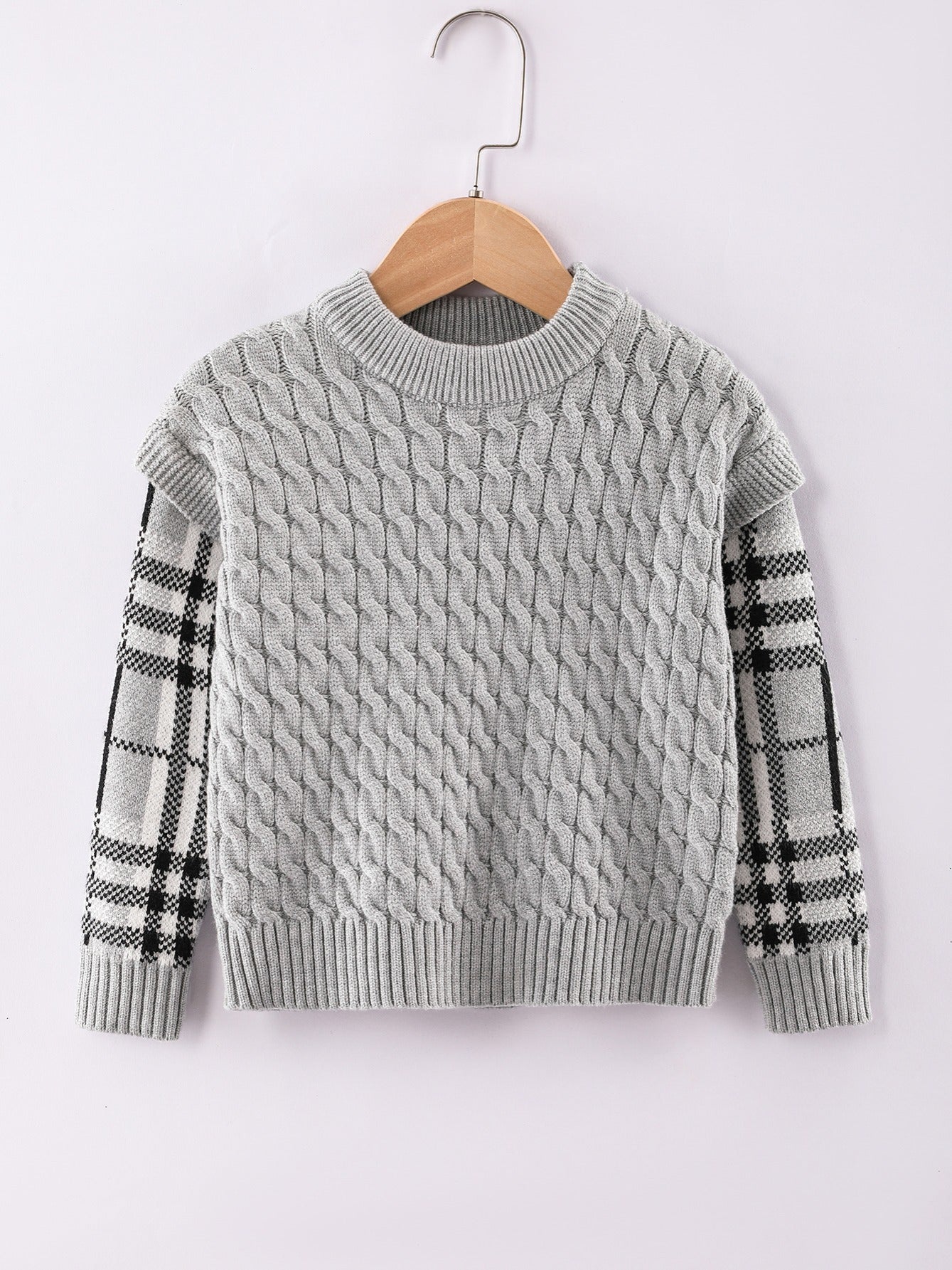 Boys Knit Plaid Sleeve Sweatshirt
