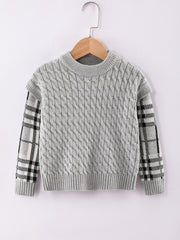 Boys Knit Plaid Sleeve Sweatshirt