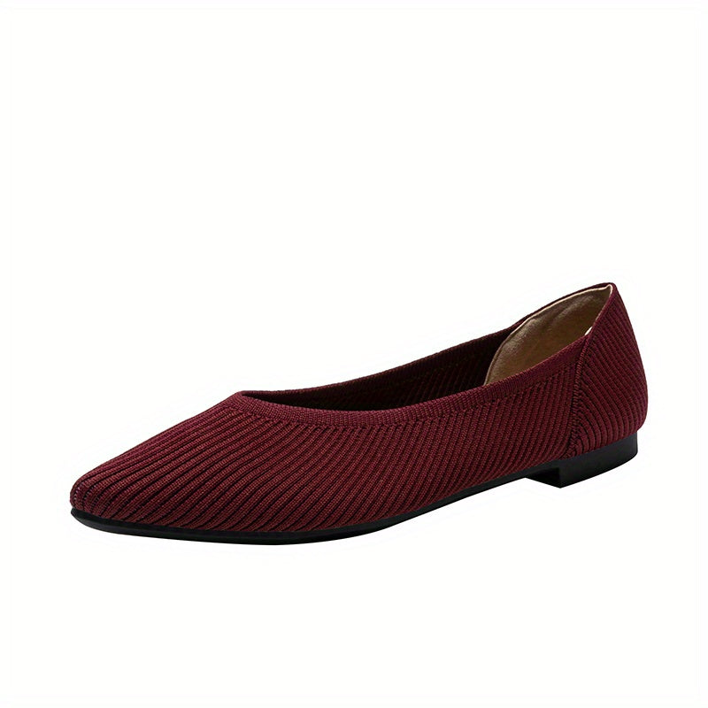 Women's Rib Knit Flat Shoes Pointed Toe Slip-On Soft Sole Casual Shoes