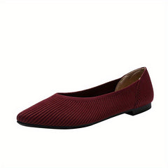 Women's Rib Knit Flat Shoes Pointed Toe Slip-On Soft Sole Casual Shoes