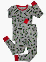 Boys Train Print Lounge Set, Long Sleeve Top & Elastic Waist Trousers