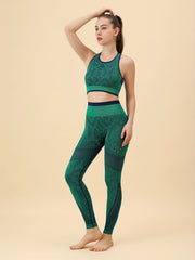 2Pcs Snakeskin Print Yoga Set Crop Tank Top & Mesh Running Pant Activewear