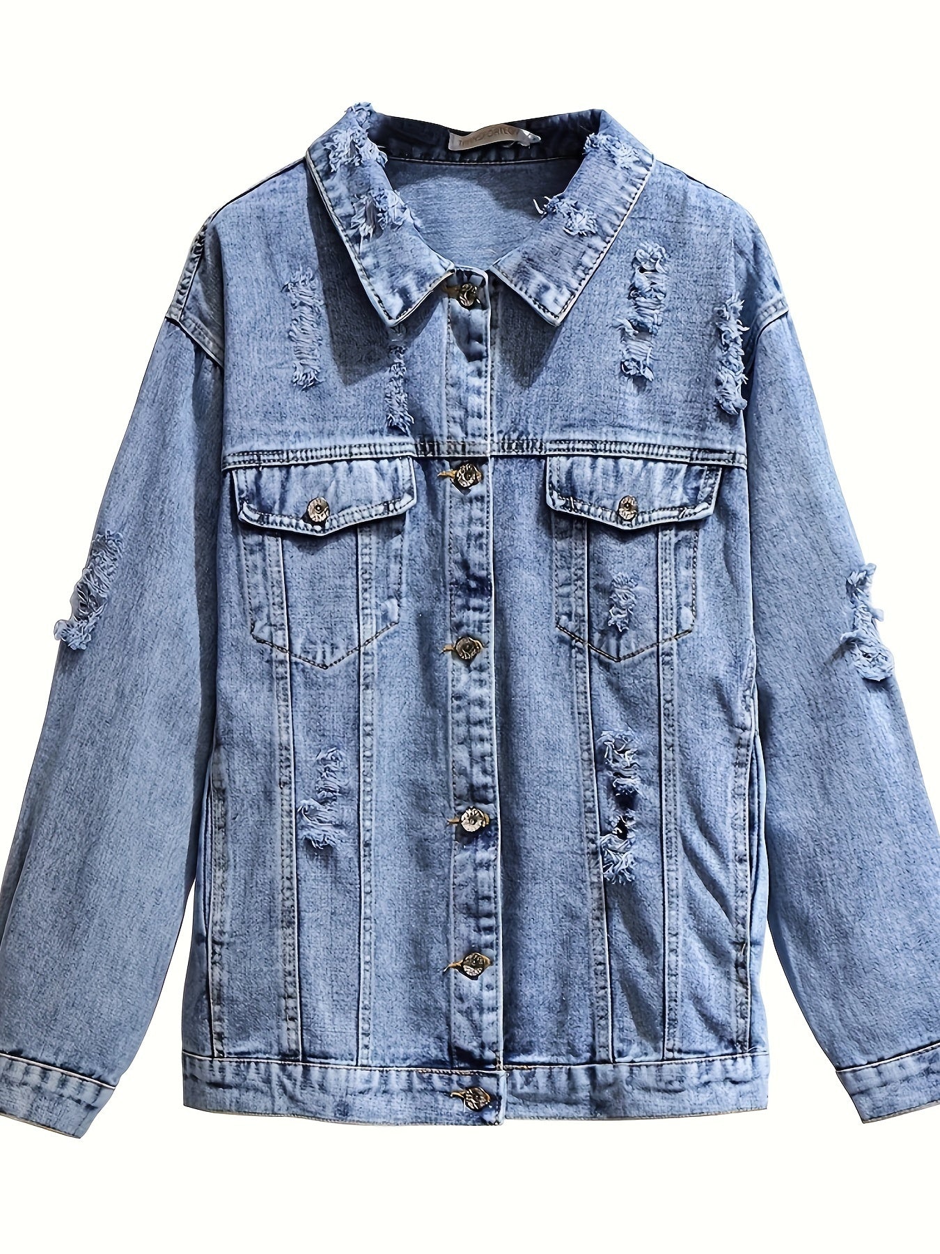 Solid Button Long Sleeve Denim Jacket