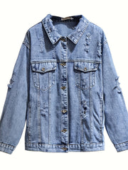 Solid Button Long Sleeve Denim Jacket