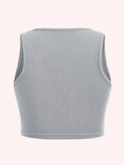 Ribbed Scoop Neck Stretch Crop Tank Top