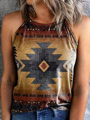 Geo Print Halter Neck Top Sleeveless Tank Summer Women's Clothing