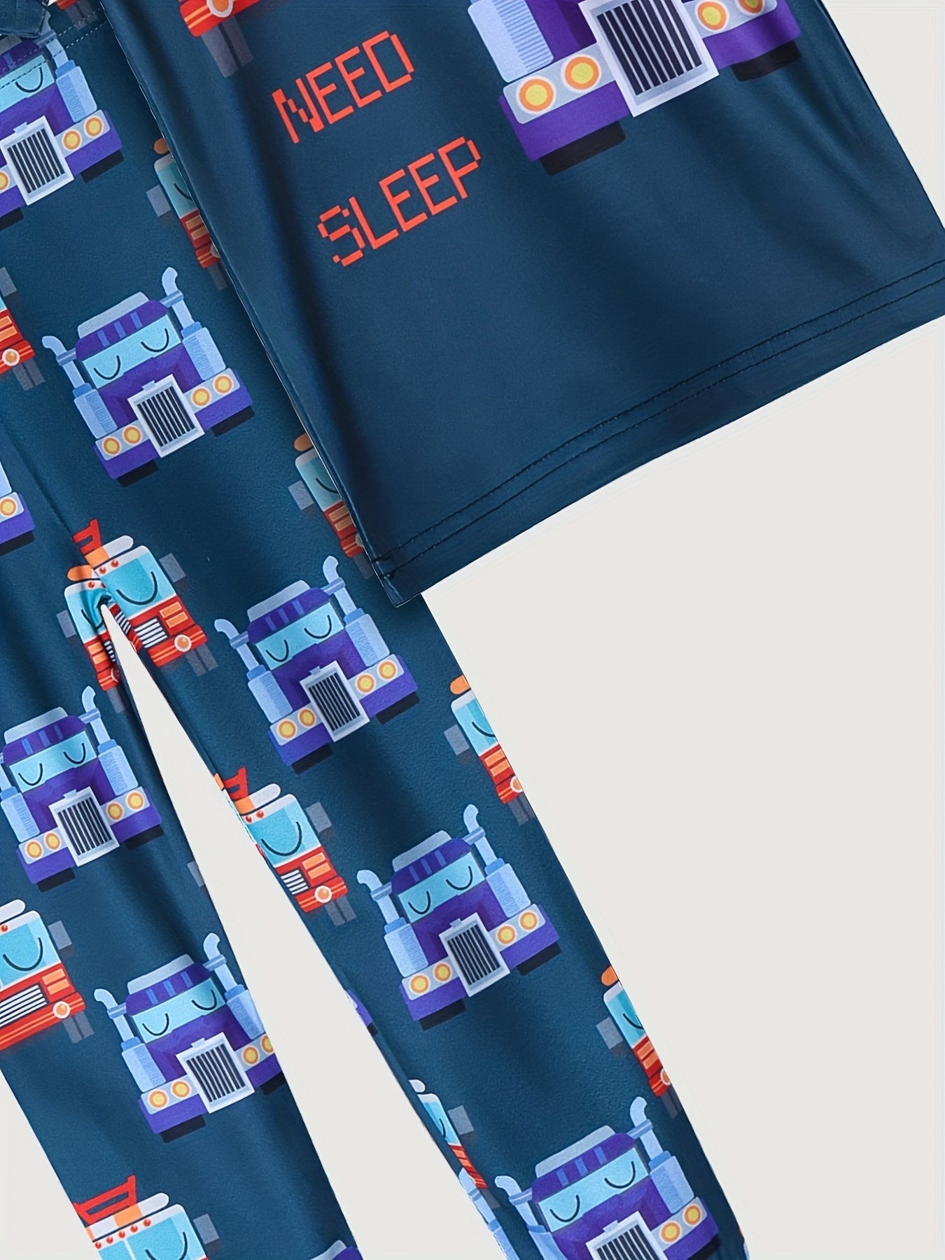 Boys Truck Cartoon Pajamas Set Short Sleeve Top & Trousers
