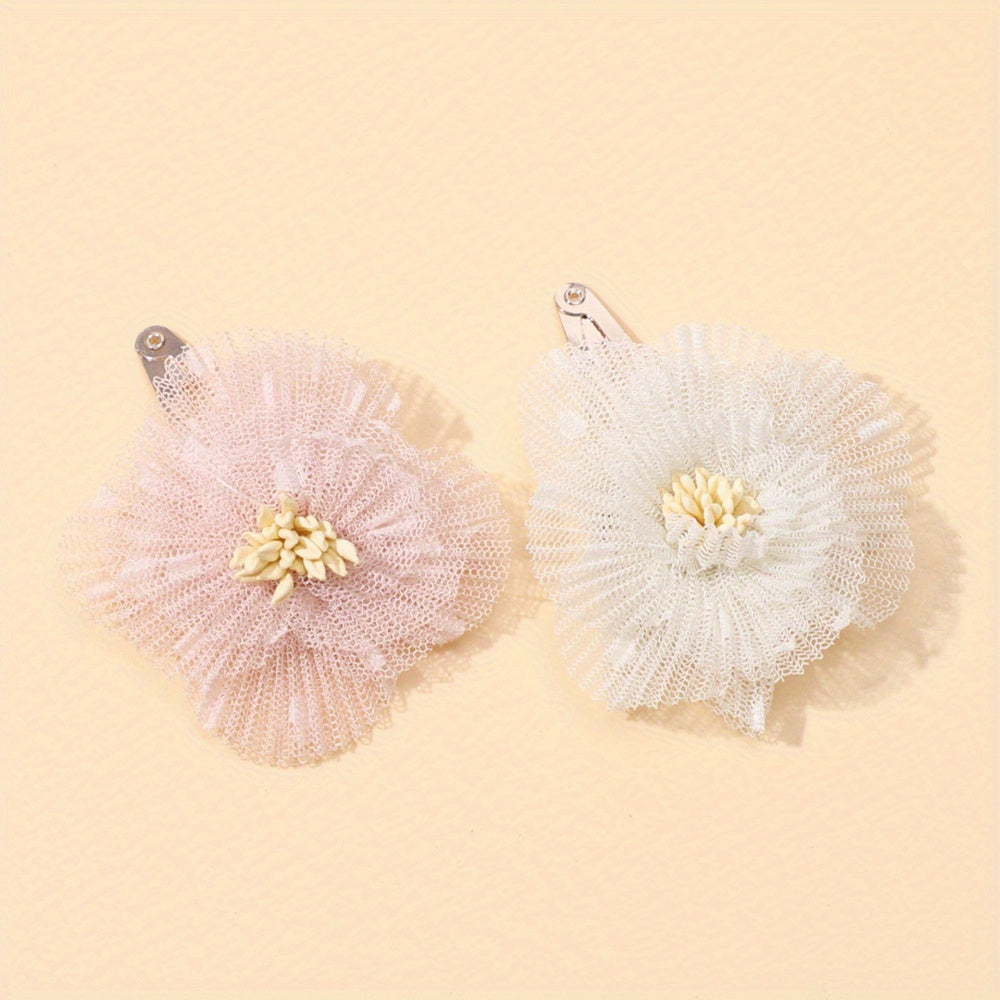 2pcs Mesh Flowers Hair Clips Head Jewelry for Girls