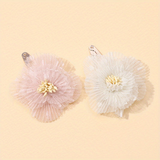 2pcs Mesh Flowers Hair Clips Head Jewelry for Girls