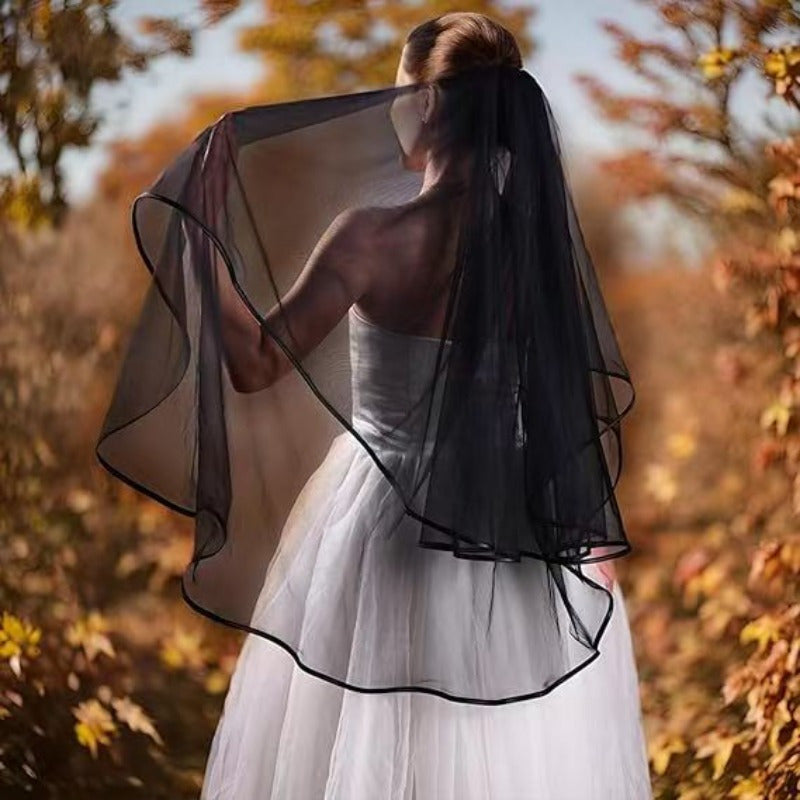 Beach Party Bride Outfit 3pcs Set Short Tulle Veil & Heart Shaped Glasses