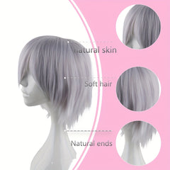 Men's Silver Gray Anime Costume Wig for Parties