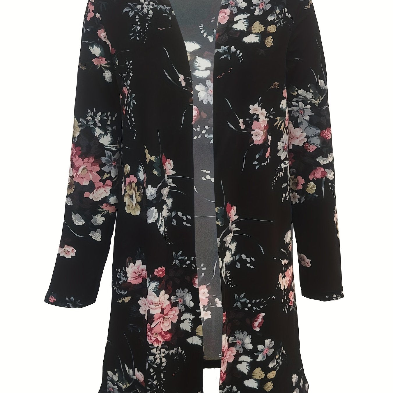 Floral Print Open Front Cardigan Long Sleeve Outerwear