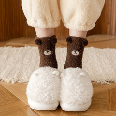 Women's Cartoon Fuzzy Socks Cozy Slipper Warm Coral Fleece Stocking
