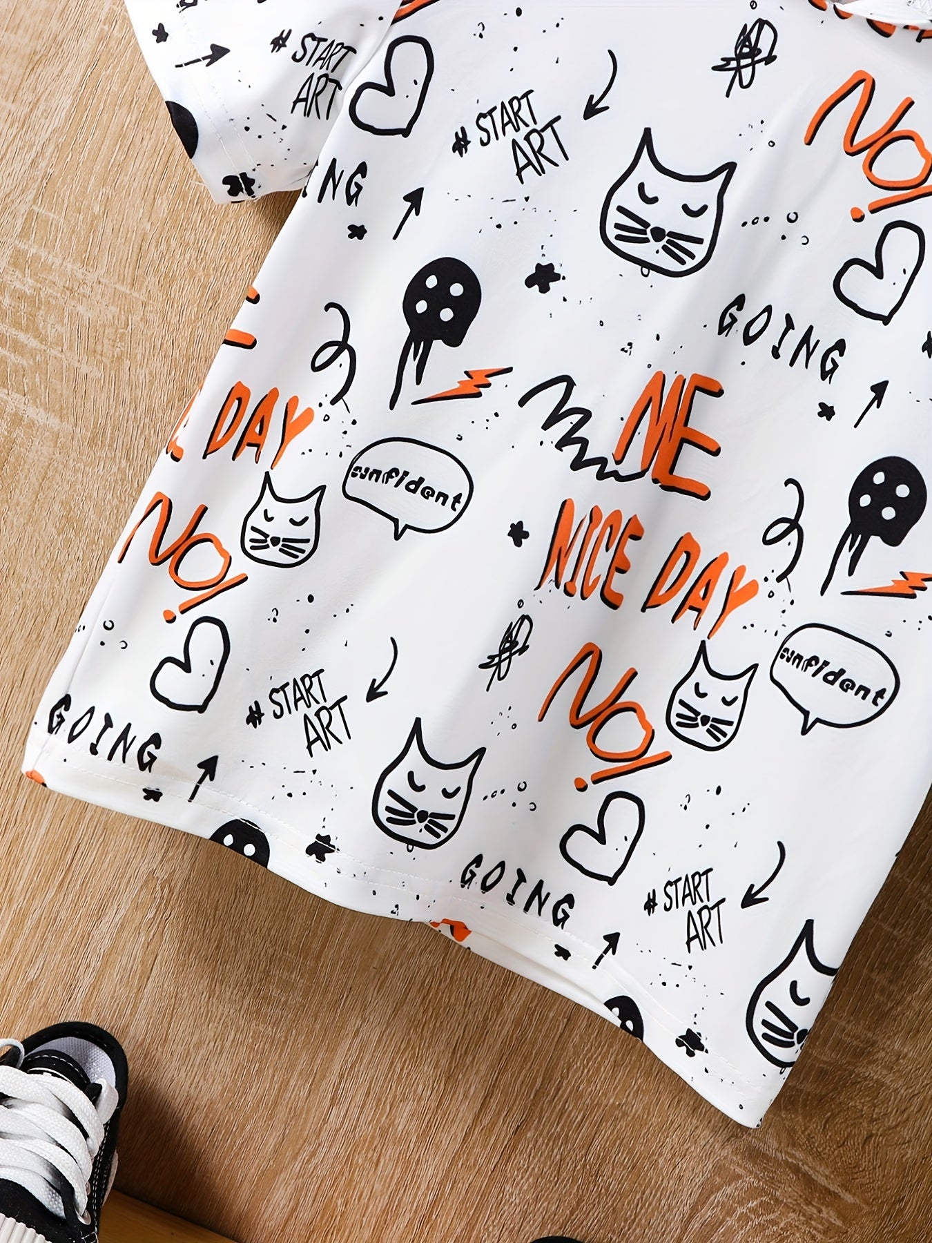 Graffiti Pattern Hooded T shirt Boys Girls Summer Clothes
