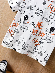 Graffiti Pattern Hooded T shirt Boys Girls Summer Clothes