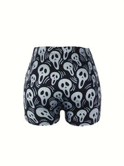 Ghost Print High Rise Skinny Shorts
