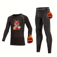 2pcs Kids Compression Fleece Sets Cartoon Pattern Crew Neck Pullover