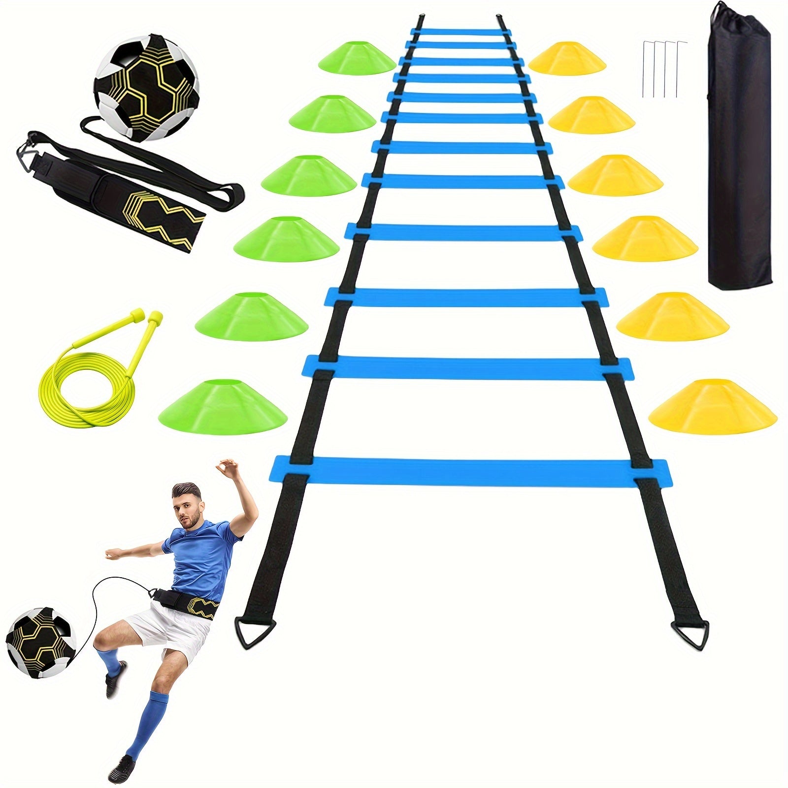 Football Training Set: Agility Ladder, Cones, Kicking Trainer, Rope