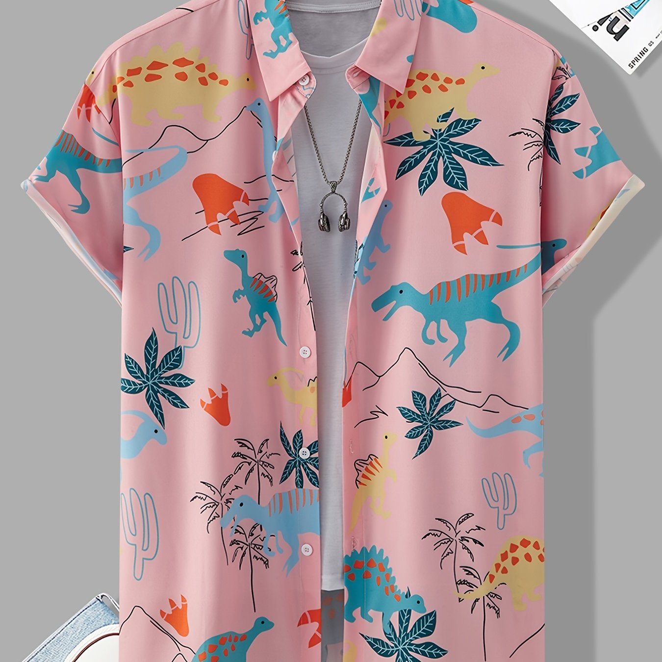 Dino Print Cuban Collar Short Sleeve Hawaiian Shirt for Men
