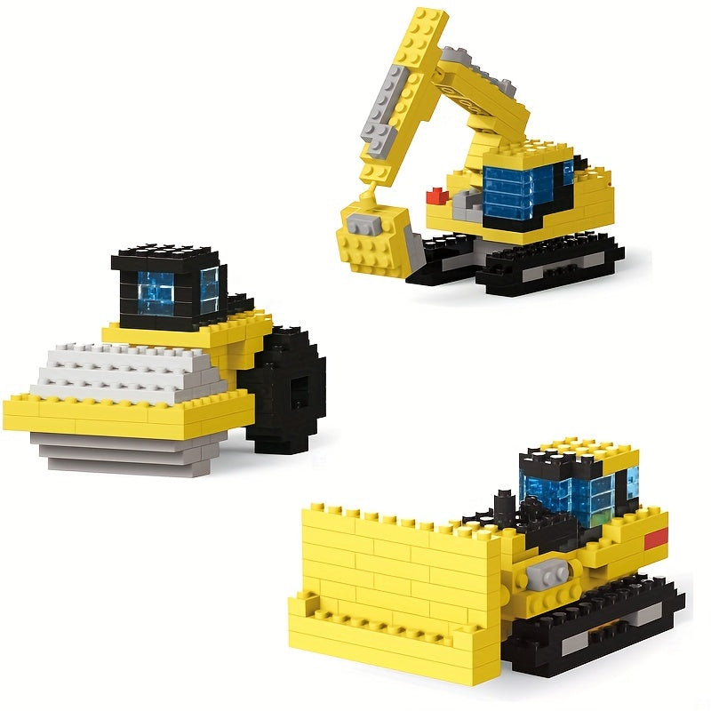 Construction Building Blocks Excavator Bulldozer Roller DIY Model