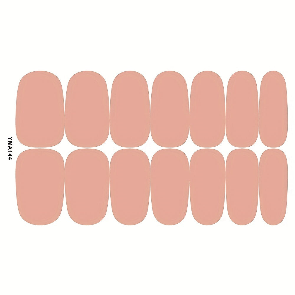 Solid Nail Polish Sticker Full Wrap Nail Strips - 14 Sheets
