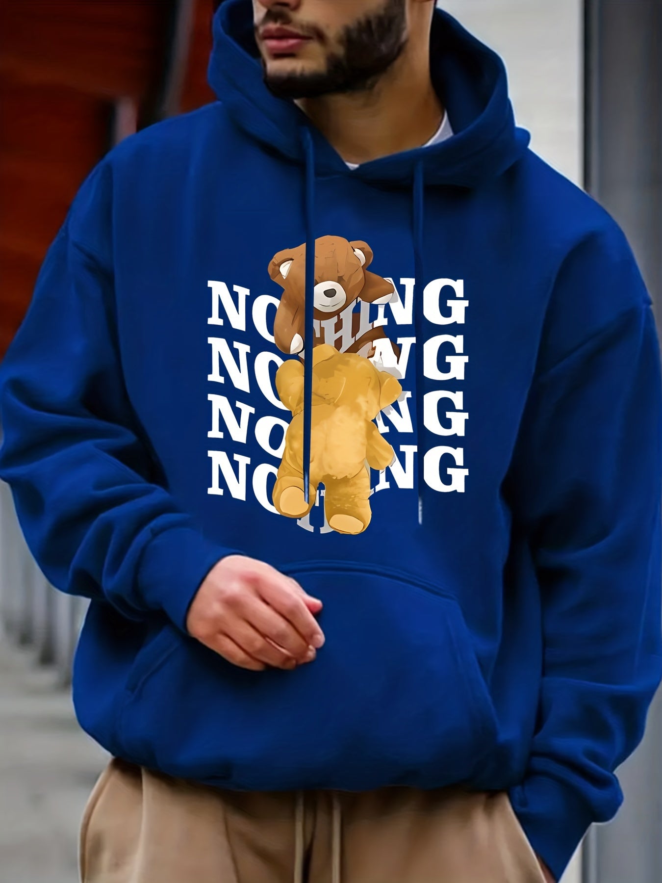 Teddy Bear Print Hoodie For Men