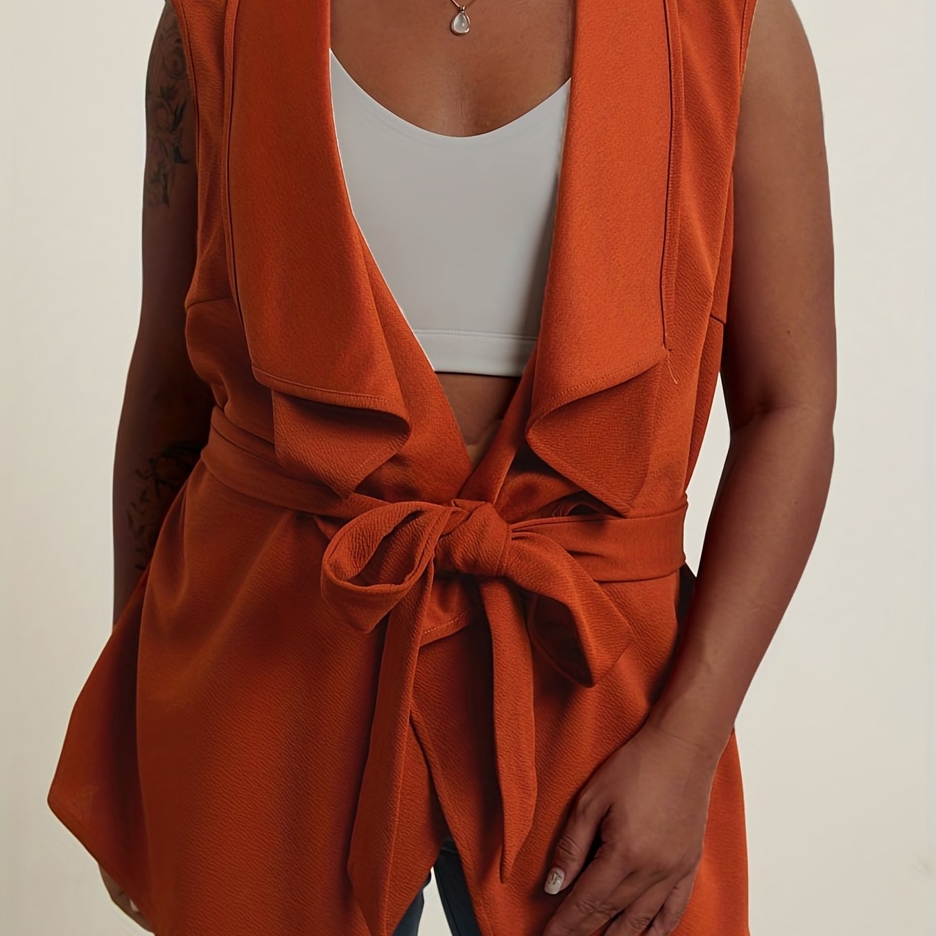 Solid Shawl Collar Vest Cardigan With Belt