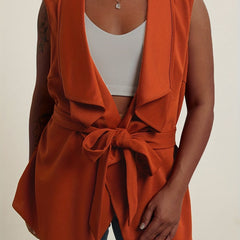 Solid Shawl Collar Vest Cardigan With Belt