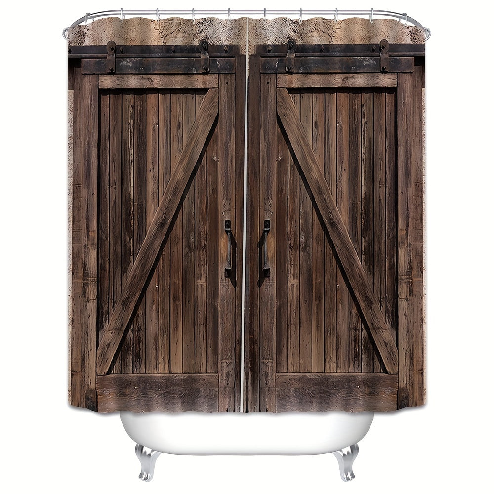 Wooden Door Shower Curtain Waterproof Fabric Bath Curtain Bathroom Decor