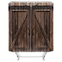 Wooden Door Shower Curtain Waterproof Fabric Bath Curtain Bathroom Decor