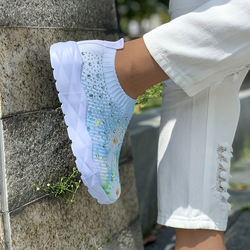 Floral Print Slip On Sports Shoes, Casual Walking Shoes