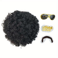 70s Fluffy Short Curly Synthetic Hair Wig Set - Men's Disco Costume