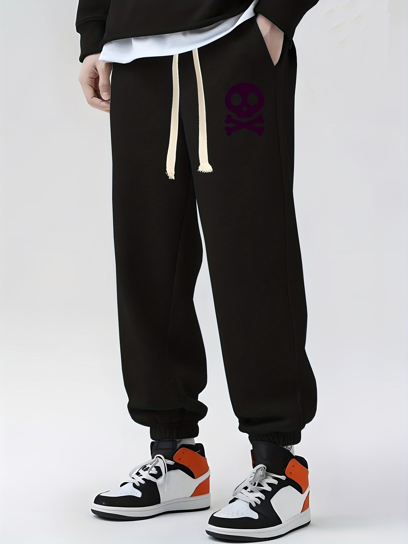 Skull Print Drawstring Sweatpants Loose Fit Joggers For Men