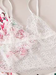 Floral Print Lounge Set Long Sleeve Ruffle Robe & Cami Top & Shorts