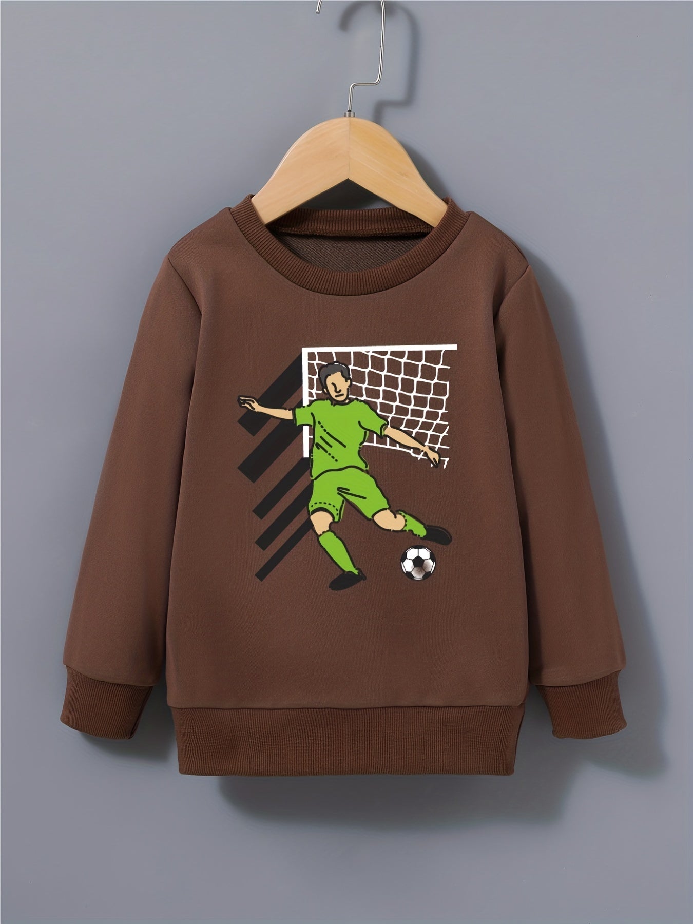 Cartoon Football Player Print Boys Sweatshirt