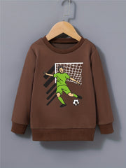 Cartoon Football Player Print Boys Sweatshirt