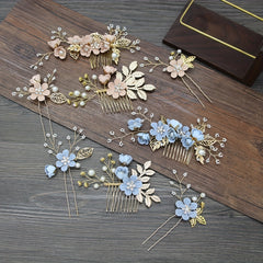 4pcs Flower Hairpin Faux Pearl Rhinestone U Shaped Hair Pin Hair Accessories