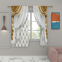 2 Panels Golden Curtain Digital Printed Thickened Curtain