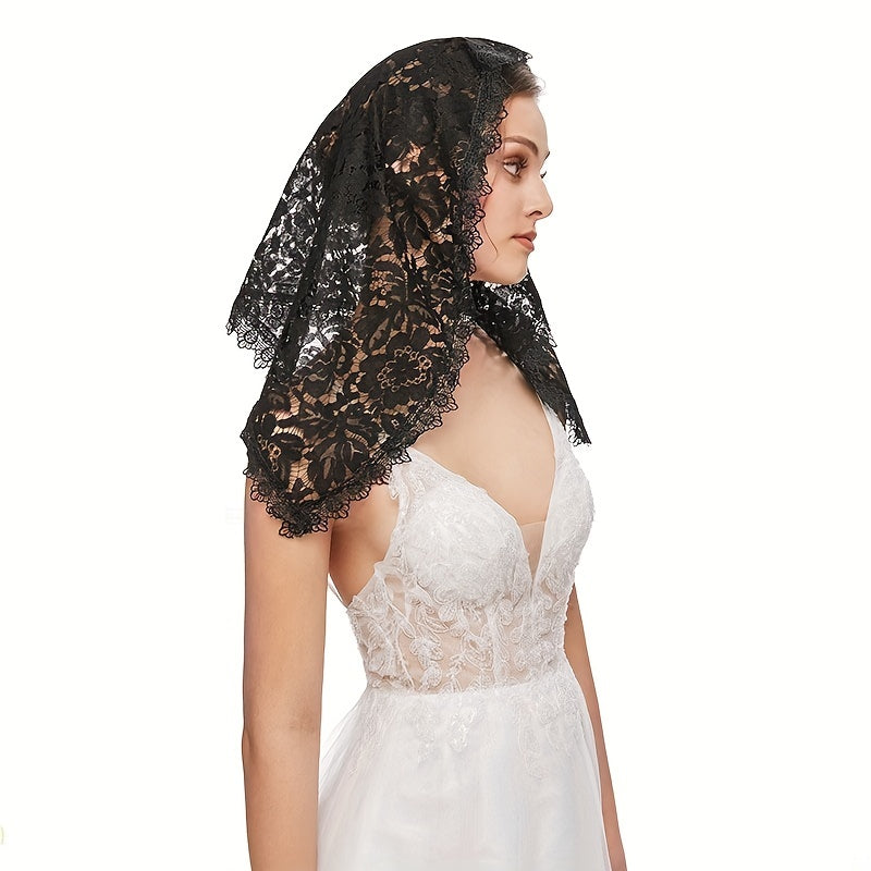 Bridal Lace Bandana Muslim Triangle Headwear Veil Short Gauze Shawl